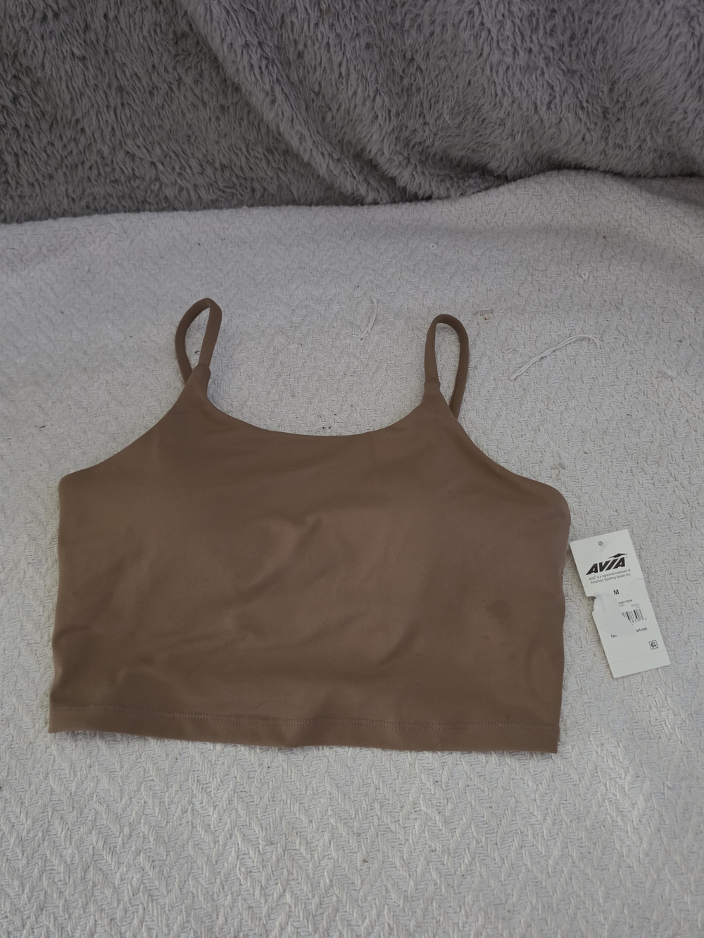 Avia women's cami bralette features a seamless brown design and spaghetti straps